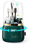 Toothbrush Holders for Bathrooms, Rotating 7 Slots Toothbrush Holder with Cover, Kids Electric Toothbrush and Toothpaste Holders for Caddy for Bathroom Vanity, Sink, Countertop, Dark Green