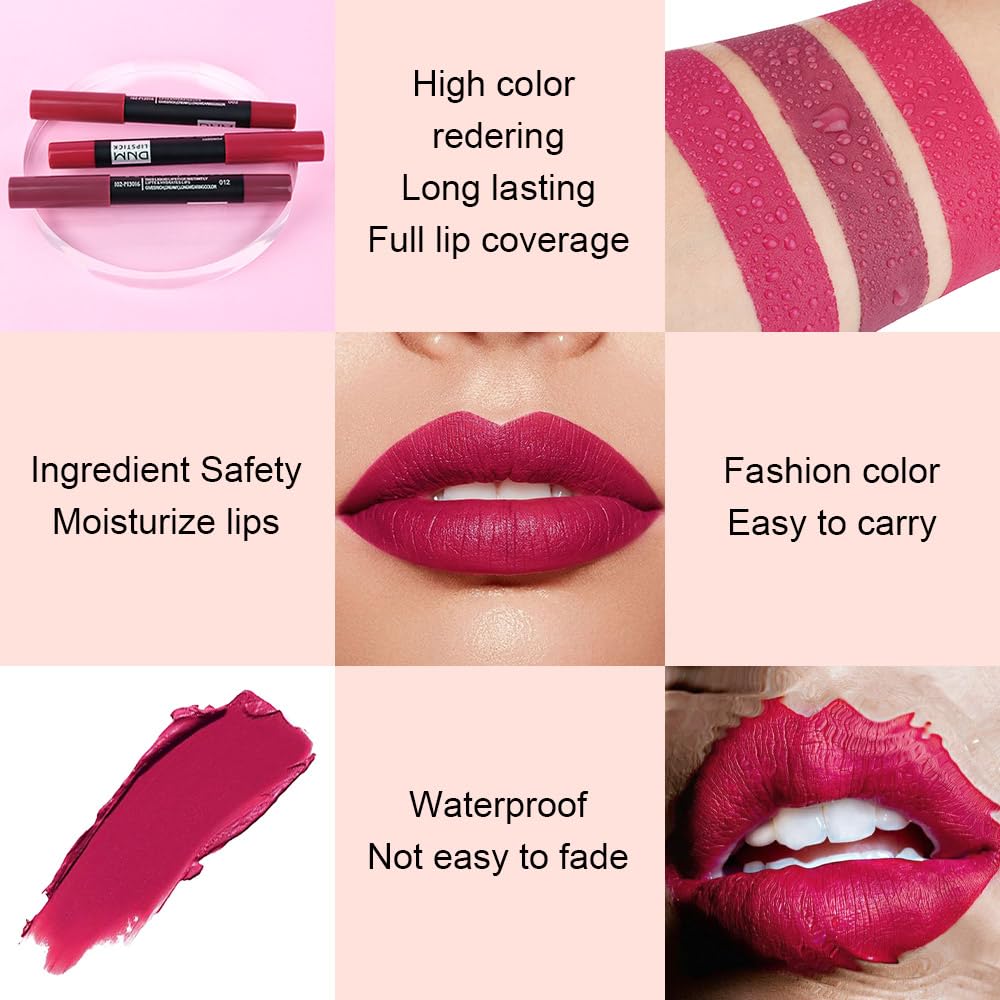 evpct 1Pcs Plum Red Matte Lipstick and Lip Crayon Liner Pencil Pen Set for Women Lip Stain Long Lasting Waterproof labiales mate magicos 24 horas originales pintalabios permanente 24 horas 02