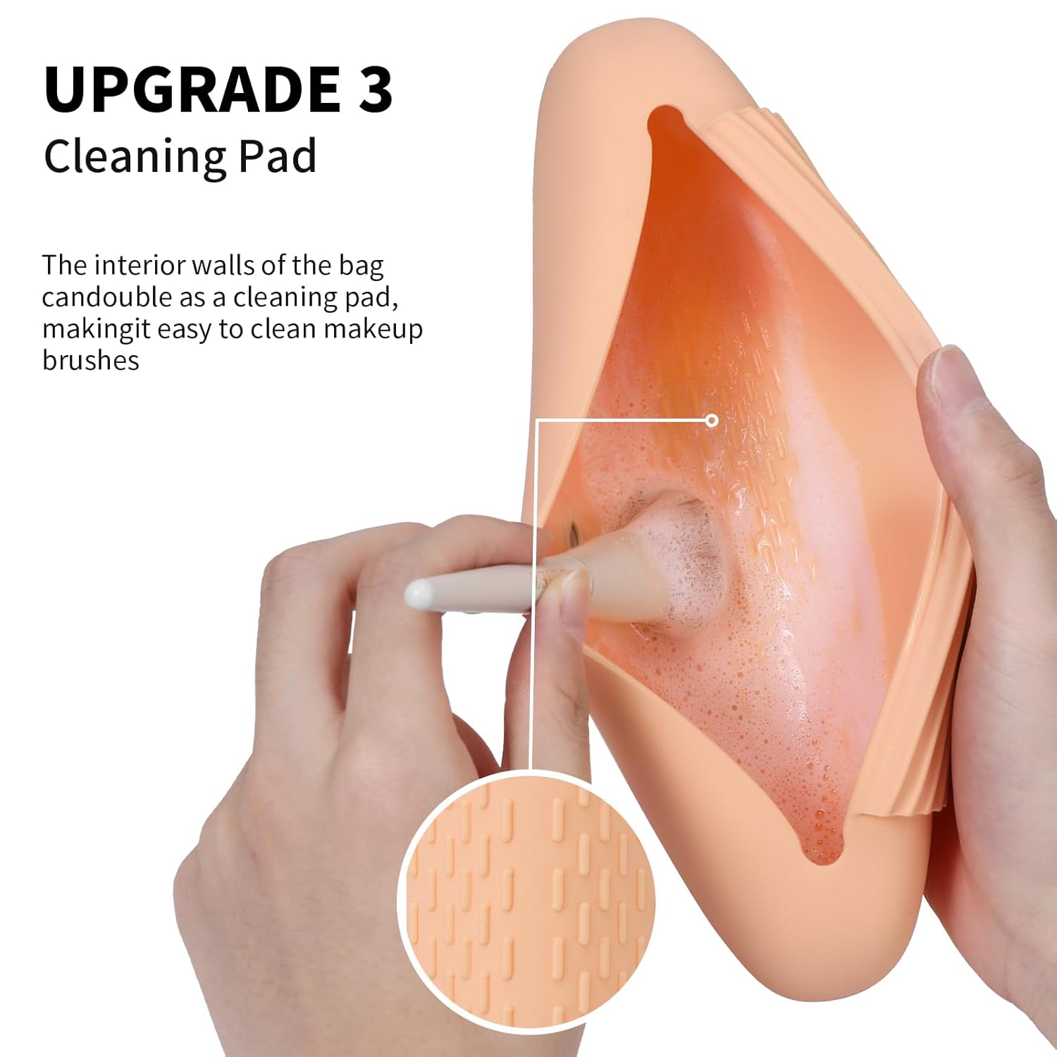 Silicone Makeup Brush Holder Travel Cosmetic Bag：Soft Portable Cosmetic Face Brushes Holder with Upgrade Anti-Fall Out Magnetic Closure, Large Travel Makeup Brush Case - Melon