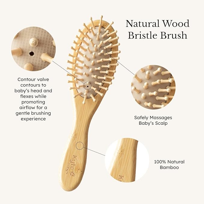 Kyte BABY Bamboo 3-Piece Brush Set - 1 Goat Hair Brush, 1 Wooden Bristle Brush and 1 Bamboo Comb