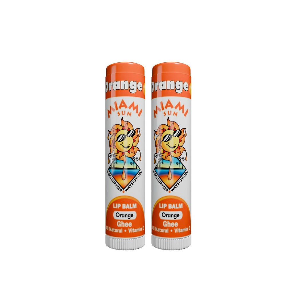 Miami Sun Natural Ghee Lip Balm, Hydrating Lip Treatment with Shea Butter & Beeswax, Organic & Non-Toxic, Best for Dry, Chapped Lips - Moisturizing, Healing, Chemical-Free Lip Repair (2 Count, Orange)
