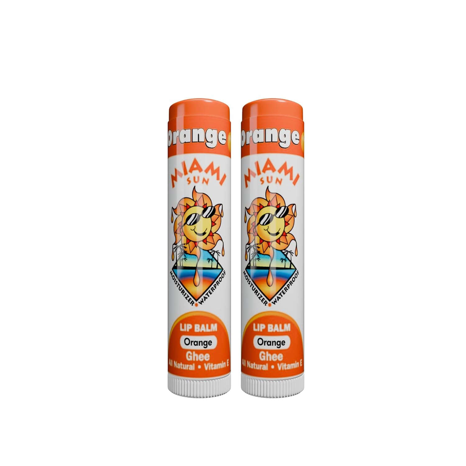 Miami Sun Natural Ghee Lip Balm, Hydrating Lip Treatment with Shea Butter & Beeswax, Organic & Non-Toxic, Best for Dry, Chapped Lips - Moisturizing, Healing, Chemical-Free Lip Repair (2 Count, Orange)