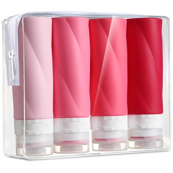 Gemice Travel Bottles for Toiletries, 3oz Tsa Approved Travel Size Containers BPA Free Leak Proof Travel Tubes Refillable Liquid Travel Accessories with Clear Toiletry Bag (4 Pack)