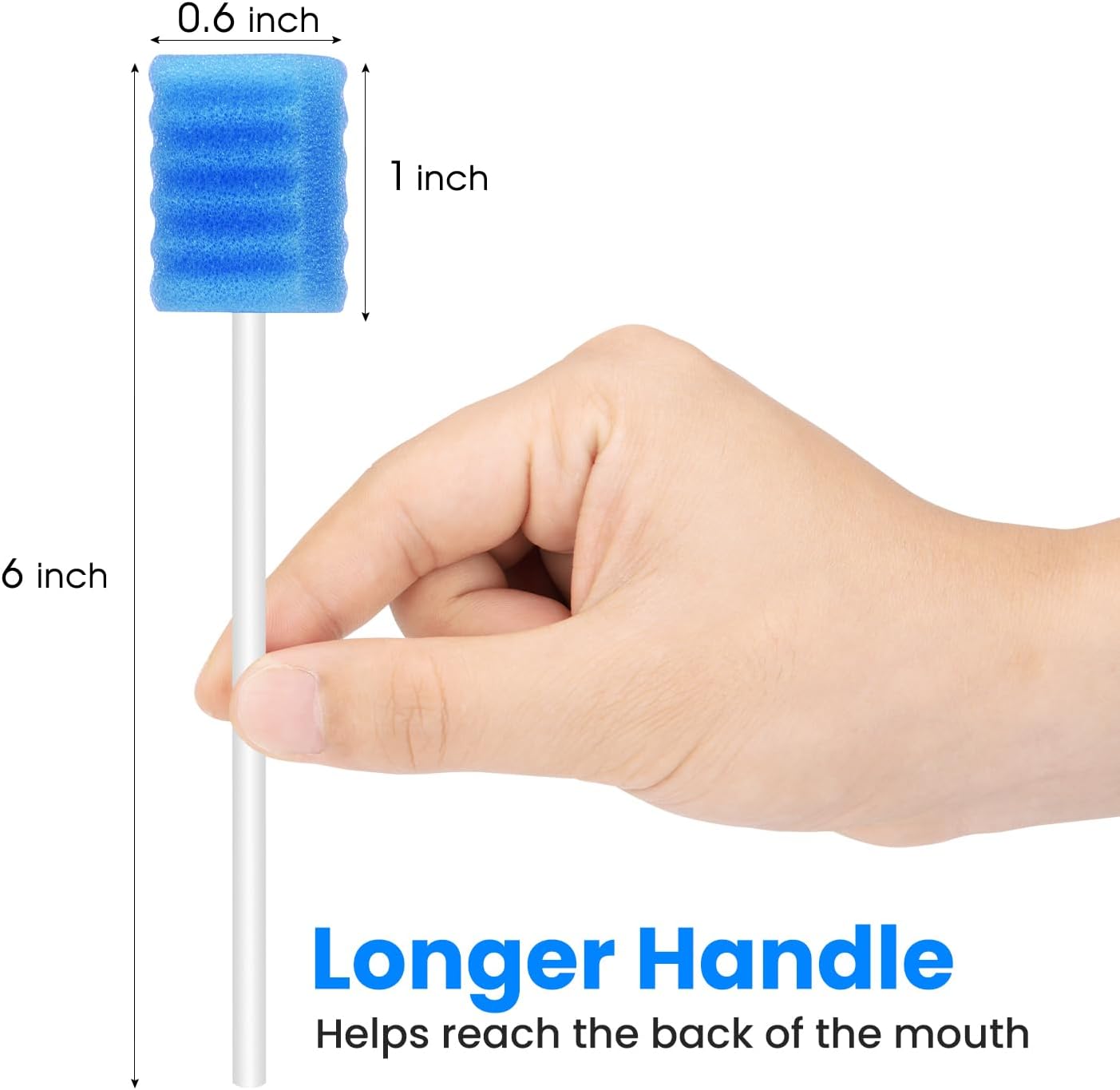 300 Pcs Oral Swabs Disposable - Longer Unflavored & Sterile Dental Sponge Swabs for Mouth Cleaning - Individually Wrapped, Medical Grade, Latex-Free for Oral Care (Blue 300)