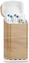 Toothbrush Holders with Cover - Electric Toothbrush Length Less Than 9 inches, 5 Slots Tooth Brush Holder for Bathroom, Detachable Toothpaste Holder Bathroom Organizers with Drainage, Wood