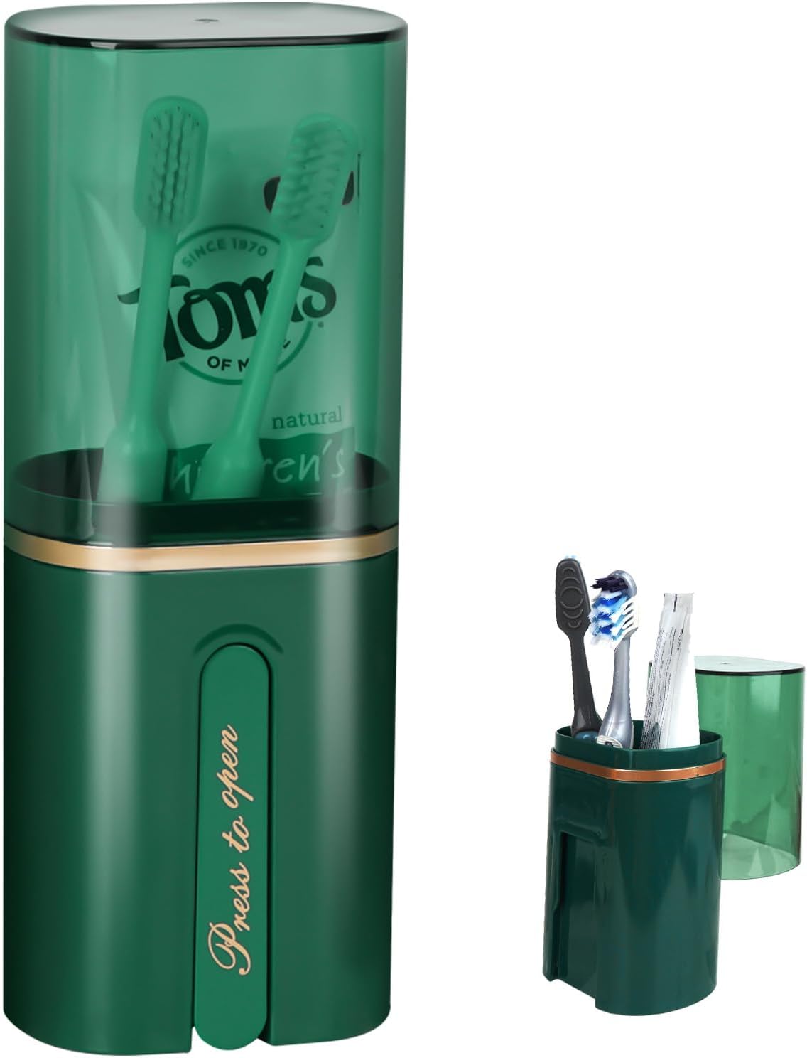 Toothbrush Travel Case, Portable Toothbrush Toothpaste Container with Mouthwash Cup, Wall Mounted Toobrushbrush Holder for Bathroom, Camping, Gym (Green)