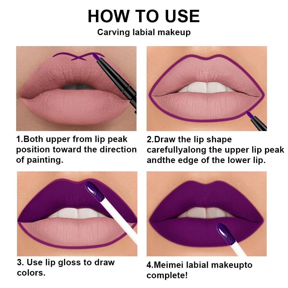 3Pcs 2 in 1 Burgundy Red Black Dark Purple Matte Lip Liner and Liquid Lipstick Stain Makeup Set for women, Long Lasting Smudge Proof Lip Tint Matte Finish Lip Gloss for All-Day Color Hold, Set28