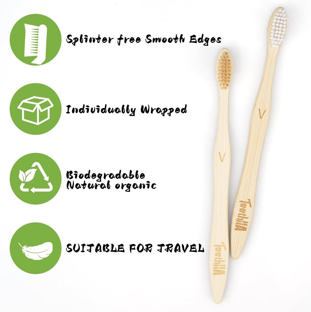 Bamboo Toothbrushes for Adults, BPA-Free Soft Tapered Bristles, Eco-Friendly Natural Organic Wooden Toothbrush, 10-Count Toothbrushes Travel Set