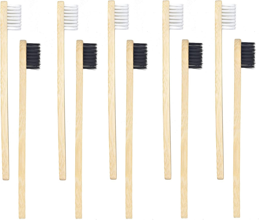 SEVENHEAD 10 PCS Kids Bamboo Toothbrushes Soft Bristles Wooden Toothbrushes, Natural Biodegradable BPA Free Eco Friendly Toothbrushes Black White