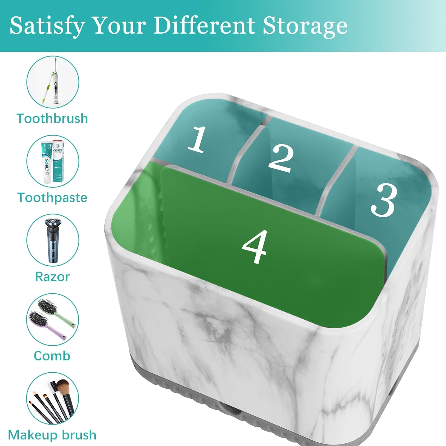 Toothbrush Holders for Bathrooms, Tooth Brush Holder for Bathroom Countertop Organizer, Kids Electric Toothbrush and Toothpaste Holder (Grey Marble Grain)