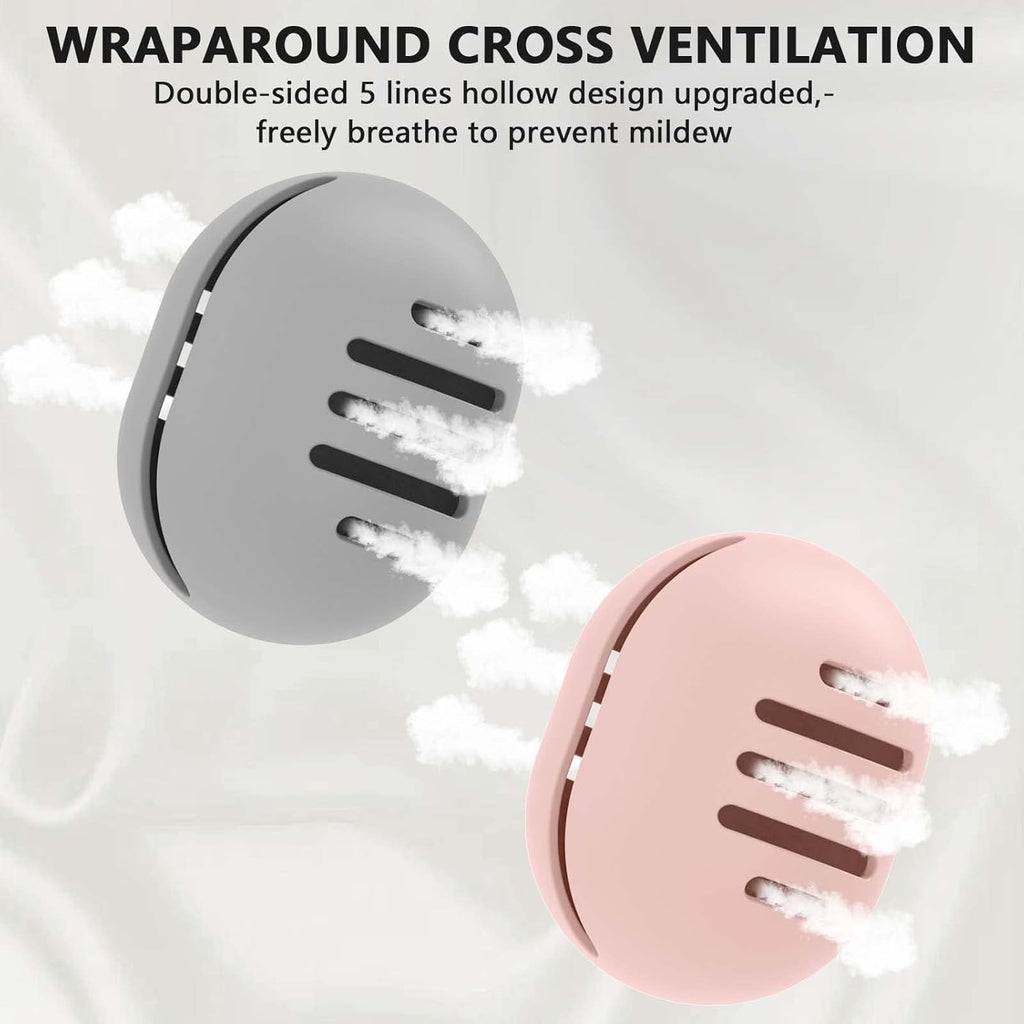 2 Pcs Makeup Sponge Holder,Double-Sided Breathable Silicone Beauty Blender Holder for Travel or Daily,Shatterproof Make-up Travel Case Quick Drying Easy to Carry,Grey+Pink