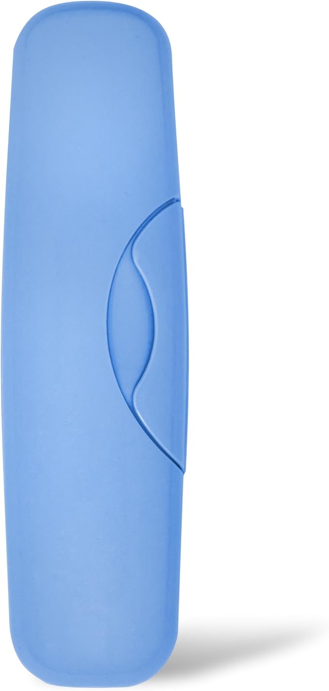 RADIUS Toothbrush Big Brush with Replaceable Brush Head BPA Free ADA Accepted - Left Hand - Pastel Periwinkle Blue Brush with Pastel Periwinkle Blue Case