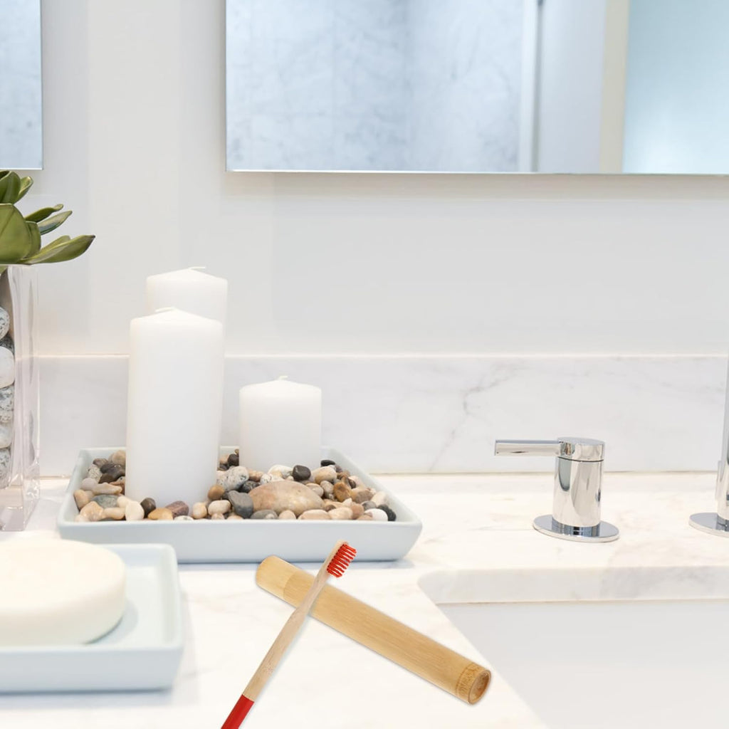 Healifty Bamboo Toothbrushes Holder Portable Wood Toothbrush Cover Disposable Travel Toothbrushes Rustic Tooth Brush Container Tubes Individual Storage Organizer Kit for Homestay Hotel