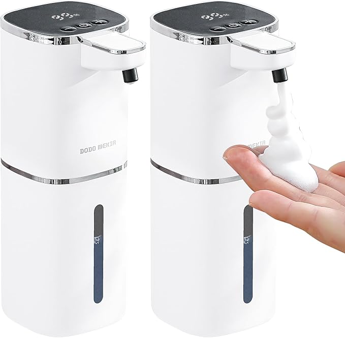 2 Pack Automatic Foaming Soap Dispenser, 400ml//13.53oz Rechargeable, Adjustable Foam Levels, IPX5 Waterproof, Touchless & Wall/Tabletop Use for Kitchen Bathroom, White