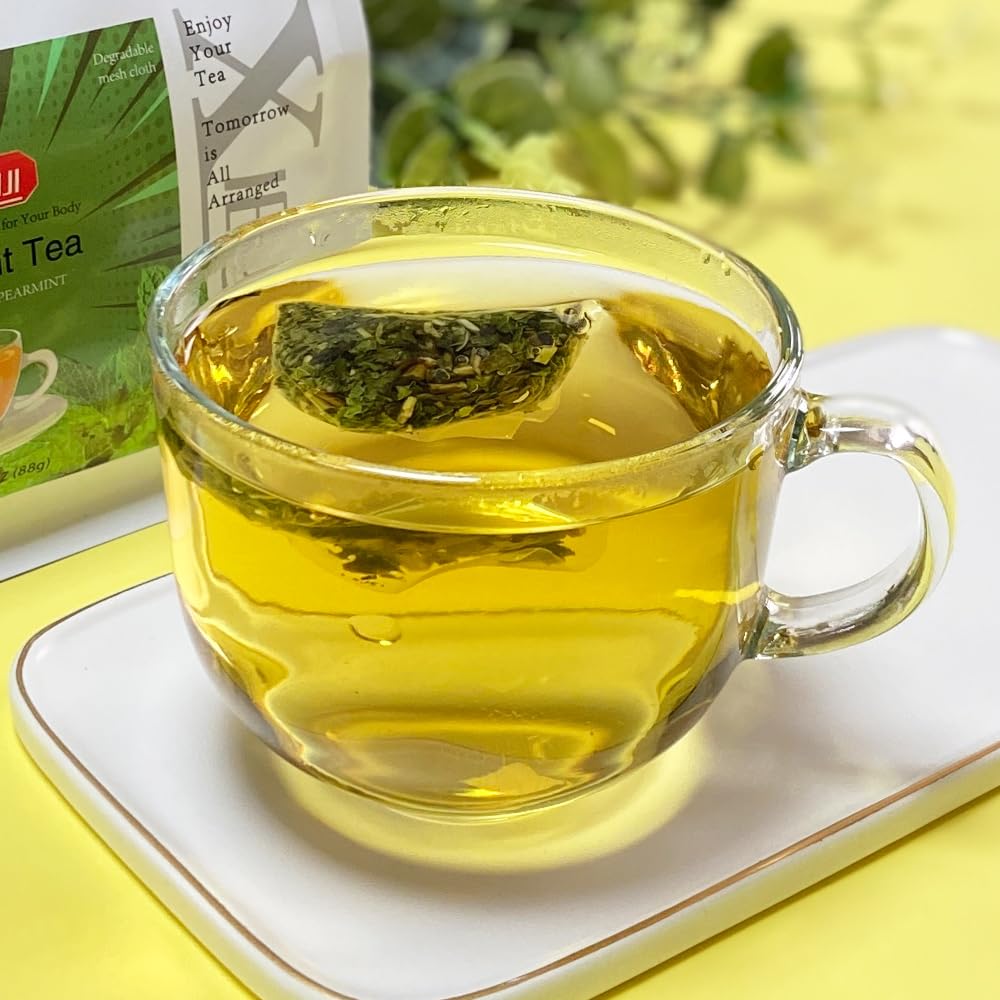 XIEJINJI Spearmint Tea Bags, 40 Count - 100% Pure Spearmint Leaves, Antioxidant-Rich, Supports Digestion, Refreshing & Soothing