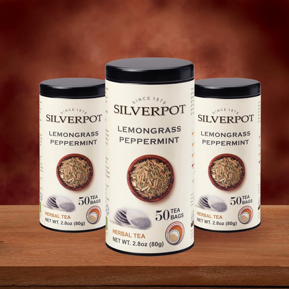Silverpot Lemongrass & Peppermint - 50 Round Tea Bags | Cooling Citrus Mint Flavor | 100% Natural | Caffeine Free | Reusable Tin