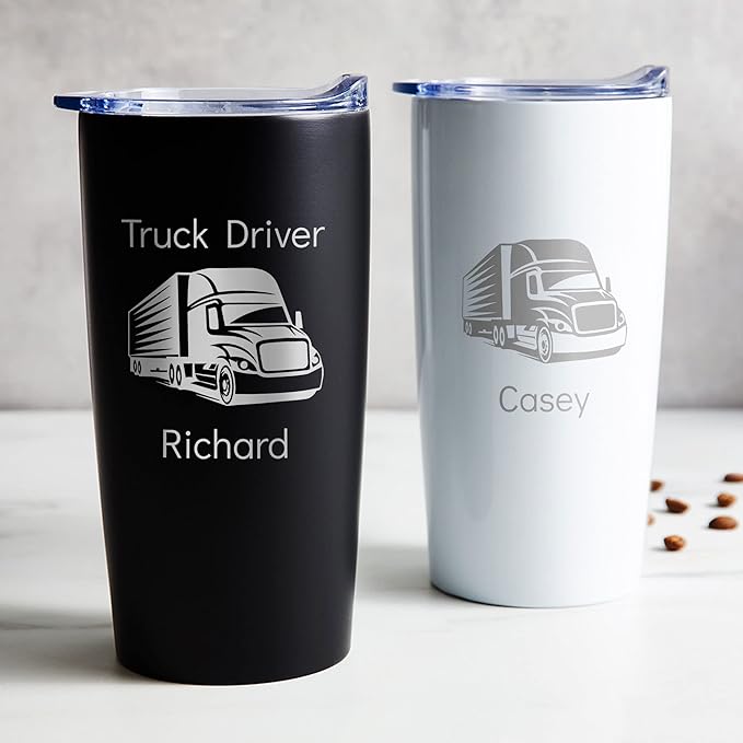 Lifetime Creations Engraved Personalized Truck Driver Stainless Steel Tumbler 20 oz (Black) - Trucker Tumbler. Trucking Stainless Steel Coffee Travel Mug