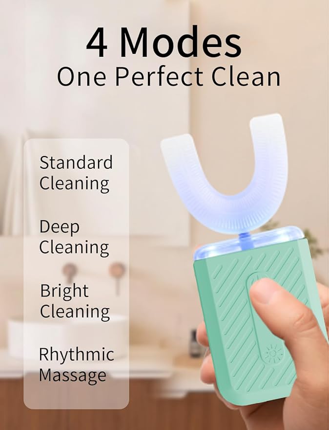 U-Shaped Electric Toothbrush for Adults, U Shaped Toothbrush with 360° Automatic Cleaning, Electric Toothbrush for Business Trips & Travel