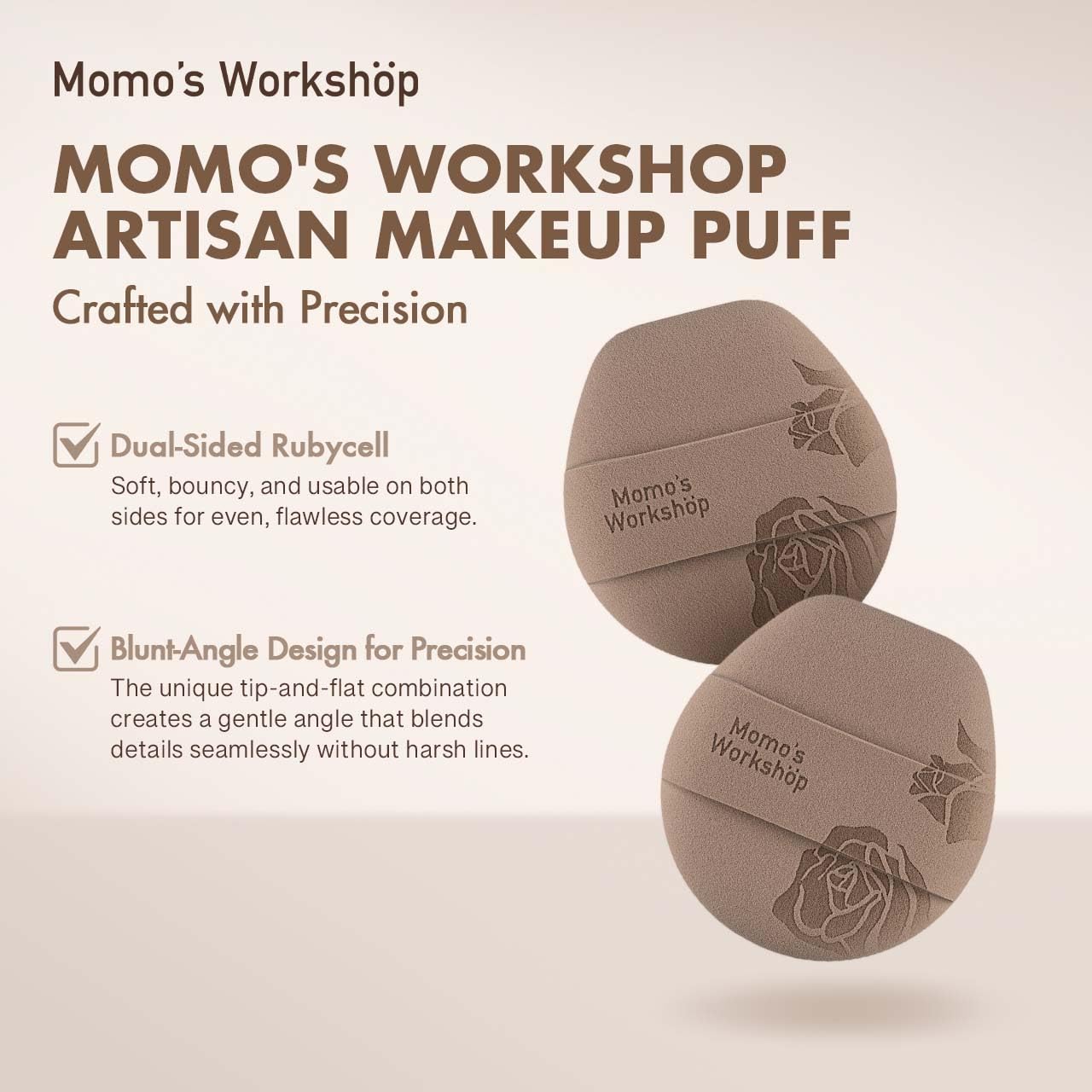 Rose Tatami Makeup Sponge Set,Double-Sided Flat-Edge Shape Rubycell for Liquid Foundations, Non-Absorbent & Fast Blending,Soft, Fluffy & Bouncy, 2 Beauty Puffs &Storage Case