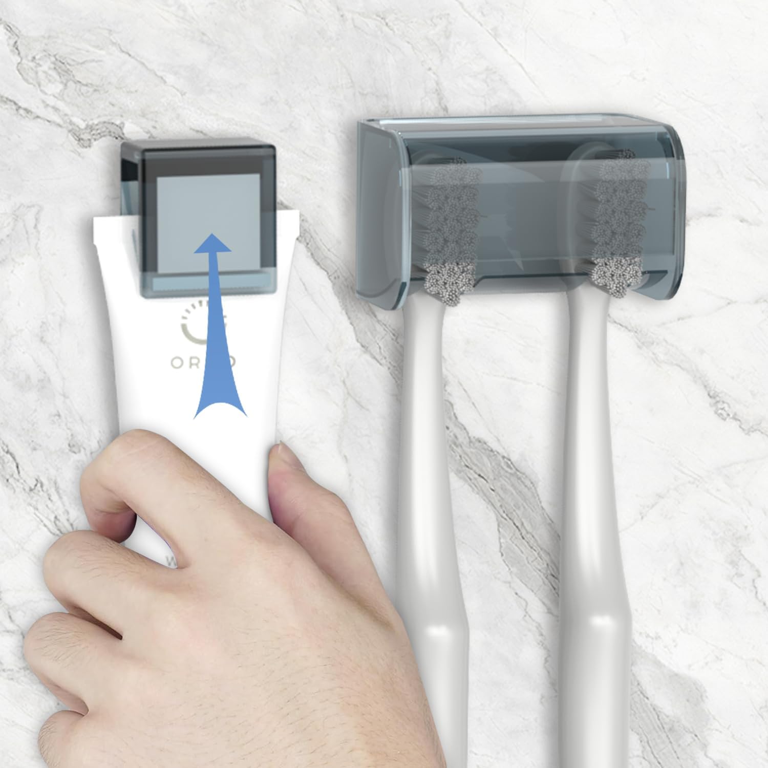 3 Pack Toothbrush Holders Toothpaste Clip and Razor Holder with Cover for Bathroom,Wall Mounted, Self Adhesive, Waterproof, 2 Slots Plastic Toothbrush Organizer Storage