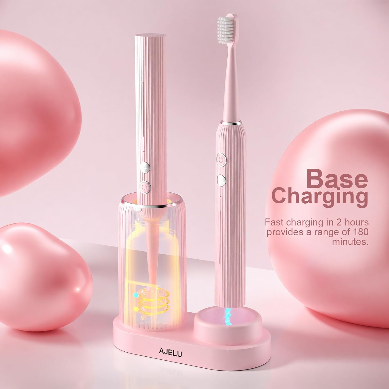 Electric Toothbrush Set for Women with UV Light Drying Holder, 8 Brush Heads, Smart Timer, USB Rechargeable – Soft Pink Edition