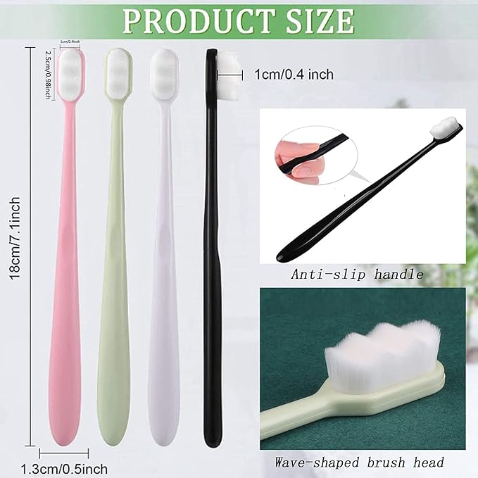 12PCS Extra Soft Toothbrush Adult Teen Manual Micro Nano Toothbrushes 20,000 Bristles for Sensitive Gums Fragile Teeth Oral Gum Recession