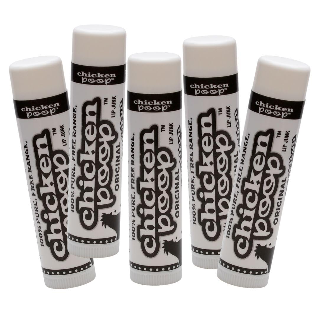 Chicken Poop® Lip Balm 100% Natural Moisturizer for Dry, Chapped Lips, 0.15 oz, (Original), Pack of 5