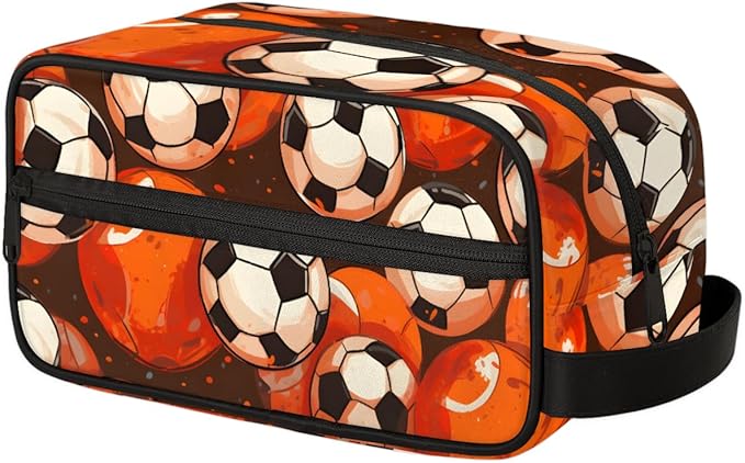 Sports Football Balls Boys Travel Toiletry Bag Waterproof Wash Bag Shower Shaving Bag Cosmetic Organizer Makeup Bag Portable Toiletries Accessories for Women Men Balls