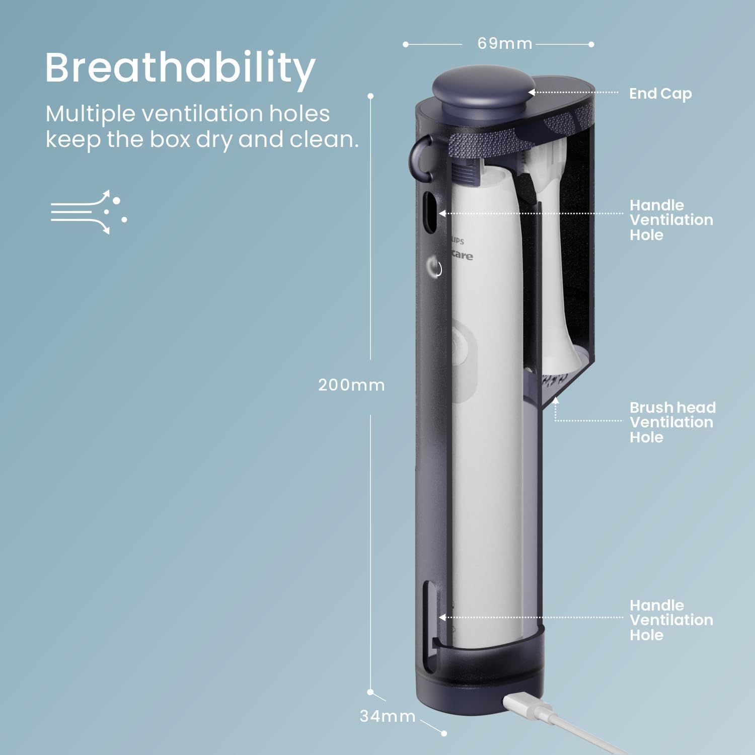 CoolSmile Charging Travel Case Compatible with Philips Sonicare Electric Toothbrushes, Fits Philip Sonicare 1100/3100/ 4100/4300/ 4500/5100/ 5300/6000/ 6100/6300/ 7000 series, Grey