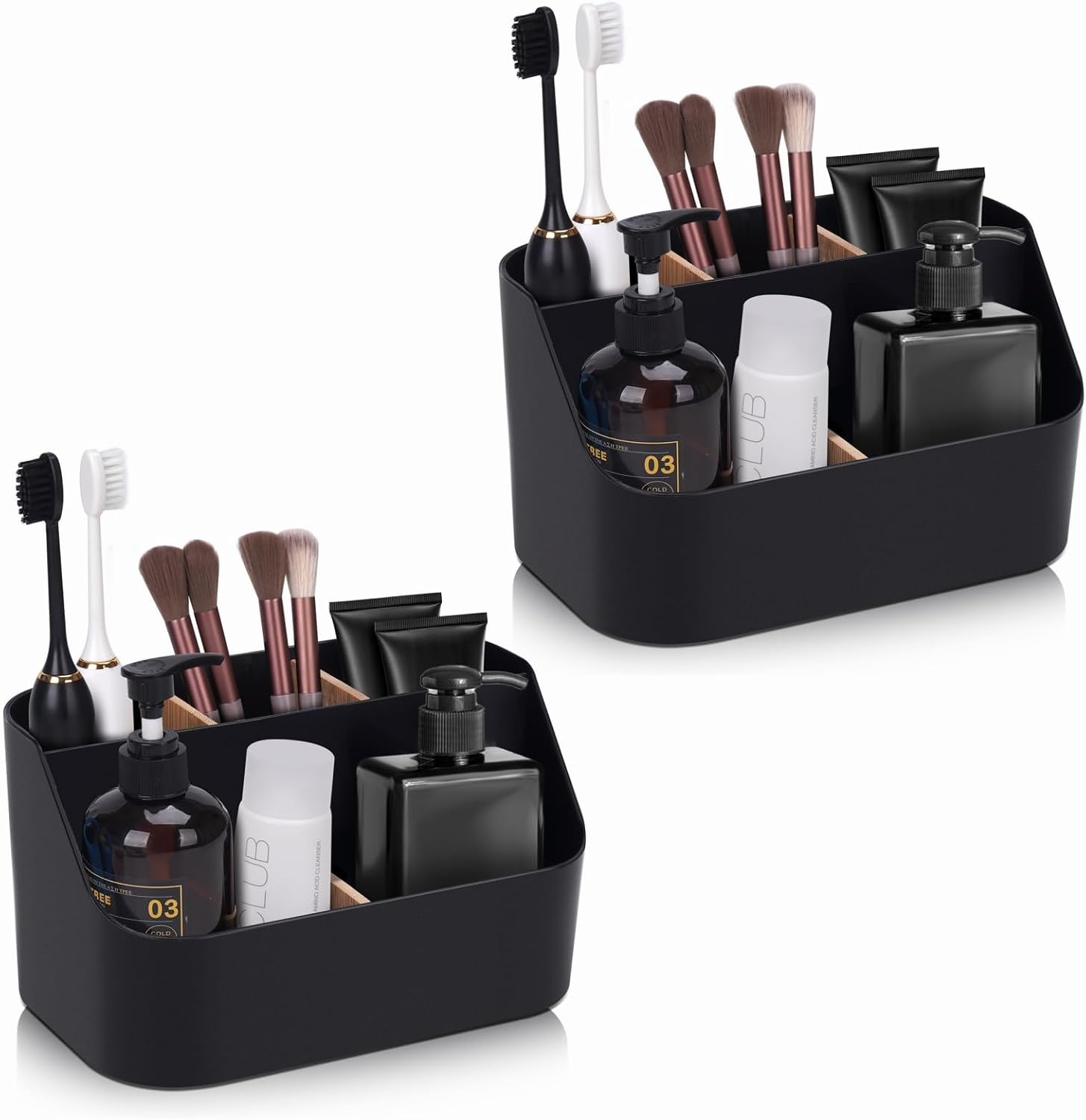 Set of 2Toothbrush Holder for Bathrooms,Bathroom Organizer Countertop,5Slot Electric Toothbrush Toothpaste Holder Razor Lotion Stand Caddy,Large Capacity Vanity Office Corner Accessories Storage Black