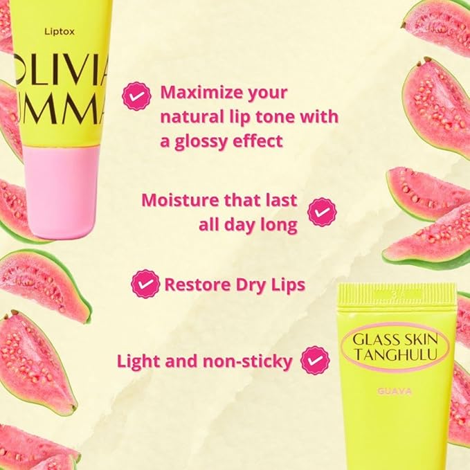 OLIVIAUMMA Guava Glass Skin Tanghulu Liptox - Korean Plumping Lip Balm with Peppermint, Shea Butter & Macadamia Seed Oil to Shine and Restore Dry Lips - Non-Sticky Korean Lip Plumper - 10 ml