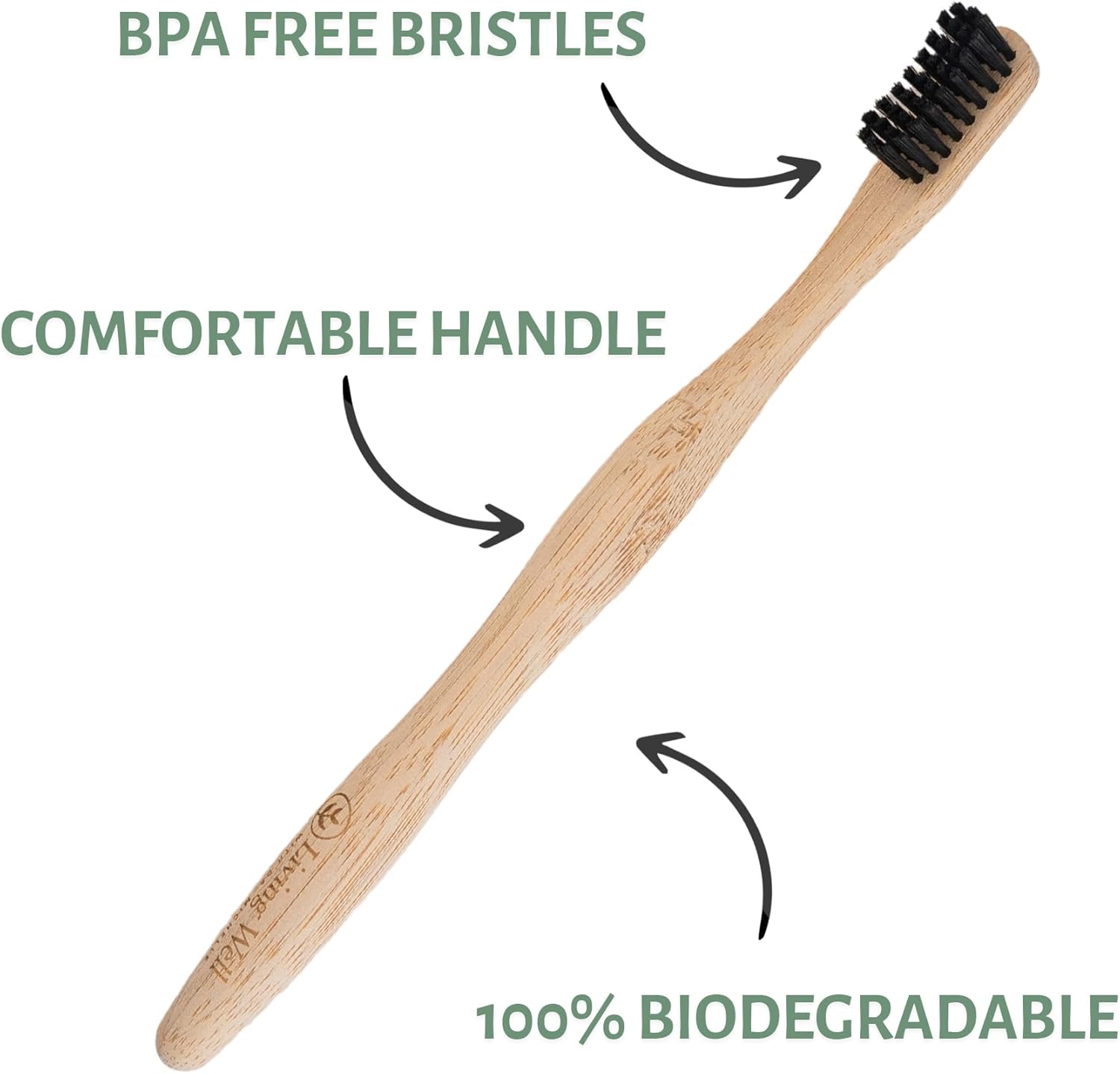 Living Well with Dr. Michelle Bamboo Toothbrushes (4 Pack) Eco-Friendly, Natural, BPA Free & Biodegradable, Infused with Charcoal, Wood Color Tooth Brushes for Adults