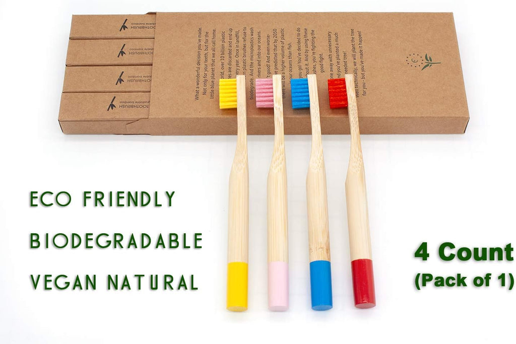 Virgin Forest Kids Bamboo Toothbrushes, Child Size Soft BPA Free Colored Safe Bristles (4 Pack)