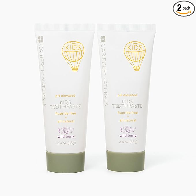 CariFree Naturals Kids Toothpaste | Fluoride-Free, 40% Xylitol, Organic Wild Berry Flavor, pH Elevated, Safe if Swallowed, Sugar-Free, 2.4 oz, Dentist Developed (Pack of 2)