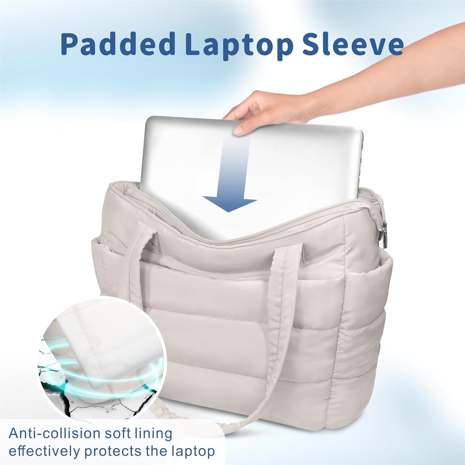 TOPDesign Puffer Tote Bag for Women, Lightweight Puffy Handbag with Compartments, Quilted Shoulder Bag for Work, Travel, Gym