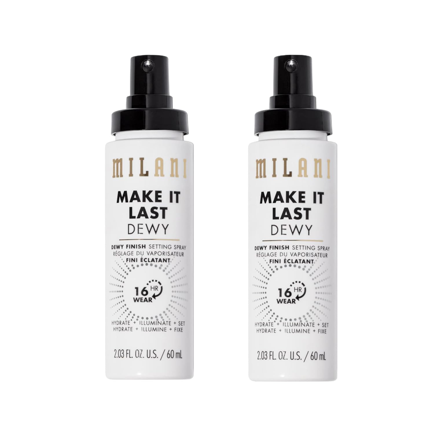 Milani Setting Spray + Primer, Make It Last Dewy - Dewy Finish Moisturizing Formula for Glow on the Go, Setting Spray for Makeup and Face Primer, Prime + Set + Hydrate, 2.03 Fl. Oz - 2 Pack