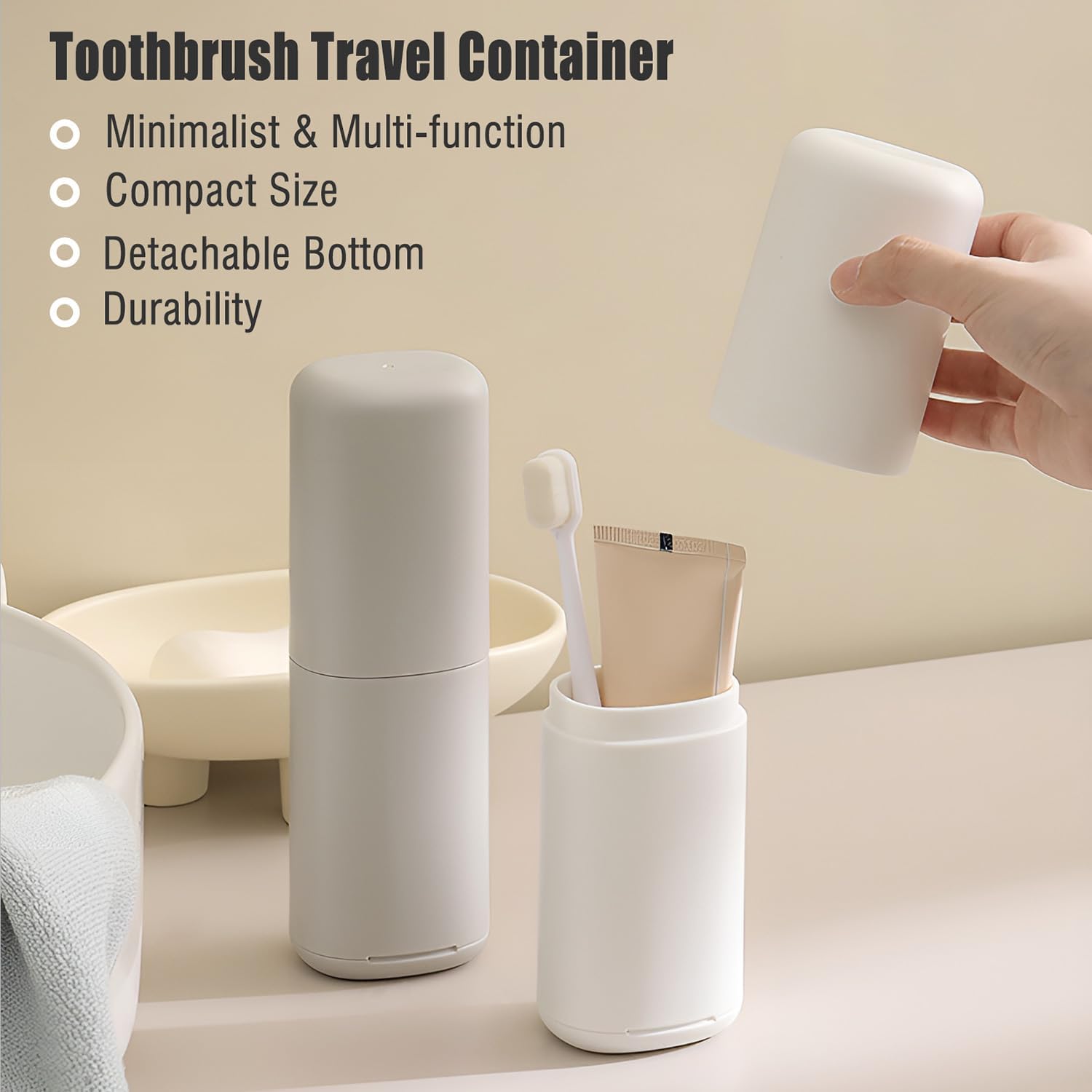 Travel Toothbrush Case with Cup, White - Toothbrush and Toothpaste Travel Case, Doubles as Dorm Toothbrush Holder, Detachable Base, Compact Toothbrush Covers for Camping, Business Trip