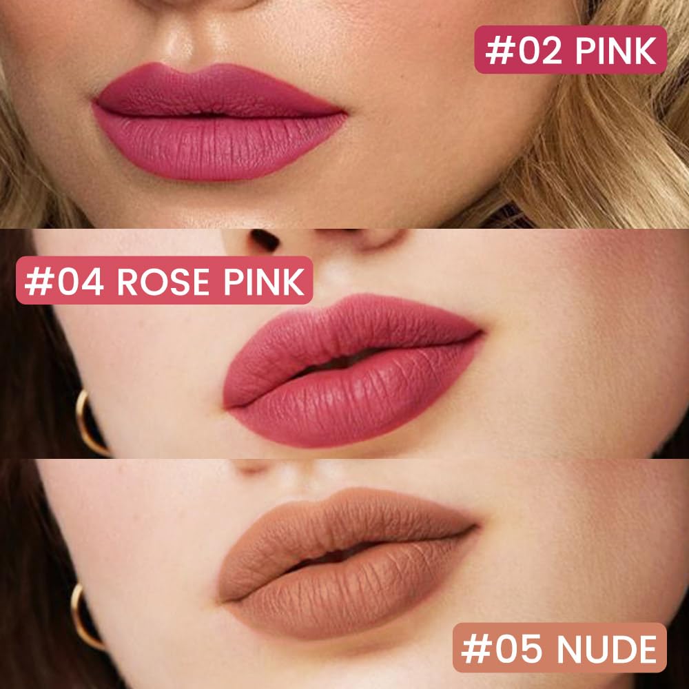 Kaely 3Pcs Pink Rose Pink Nude Longwear Liquid Lip Liner Waterproof, 24 Hour Long Lasting Lip Liner Stain Marker Pen, 2-in-1 Matte Semi Permanent Lipliner & Lipstick, 02+04+05