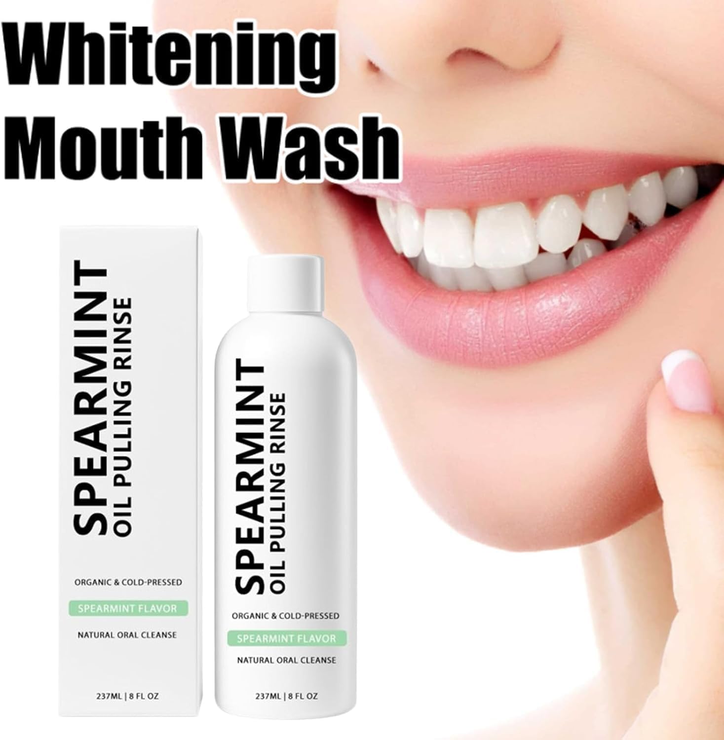 Spearmint Oil Pulling Mouthwash – Cold-Pressed Coconut Oil for Teeth Whitening, Fresh Breath & Oral Detox, 8oz