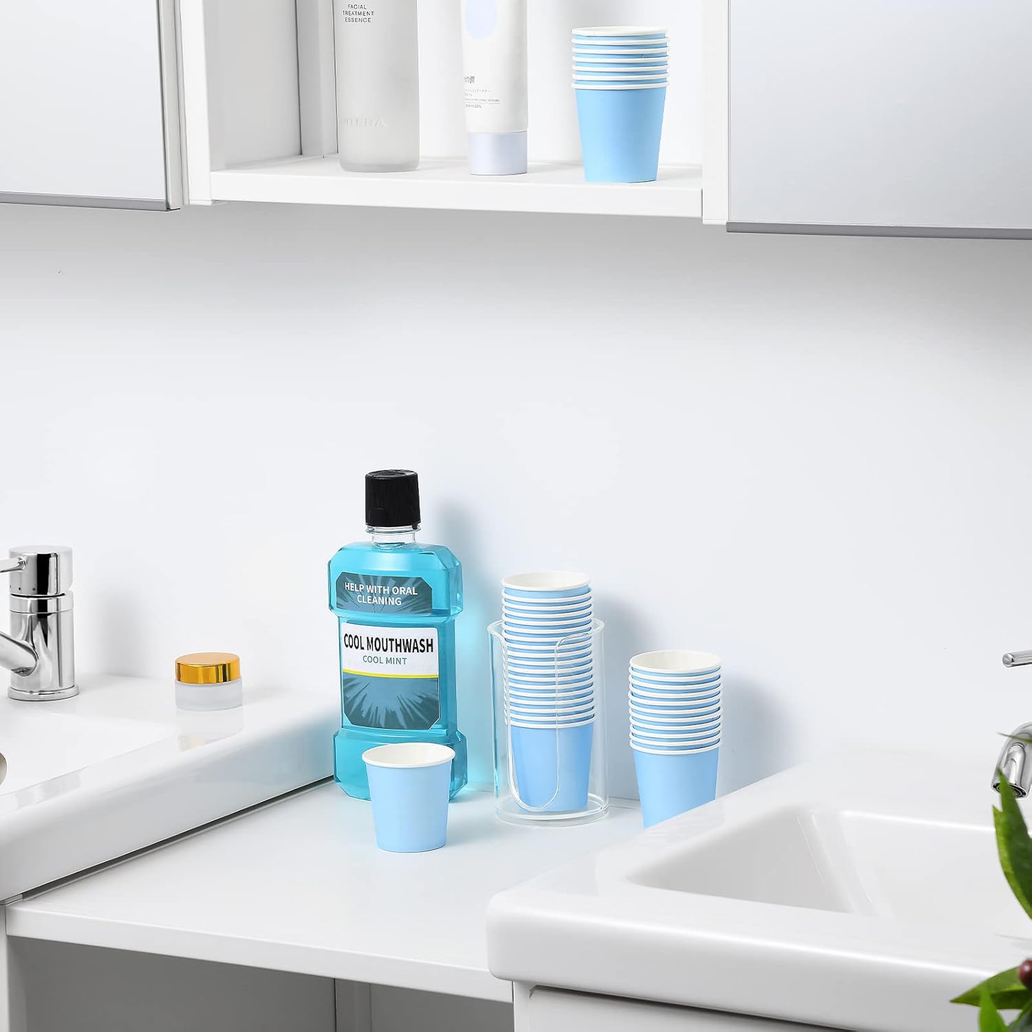 VITVITI 30 PACK Bathroom Mouthwash Cups, Disposable 3.7 OZ Coffee Paper Cup, Small Cup for Mouth Wash/Hot Cold Beverages Liquid/Tea, Blue