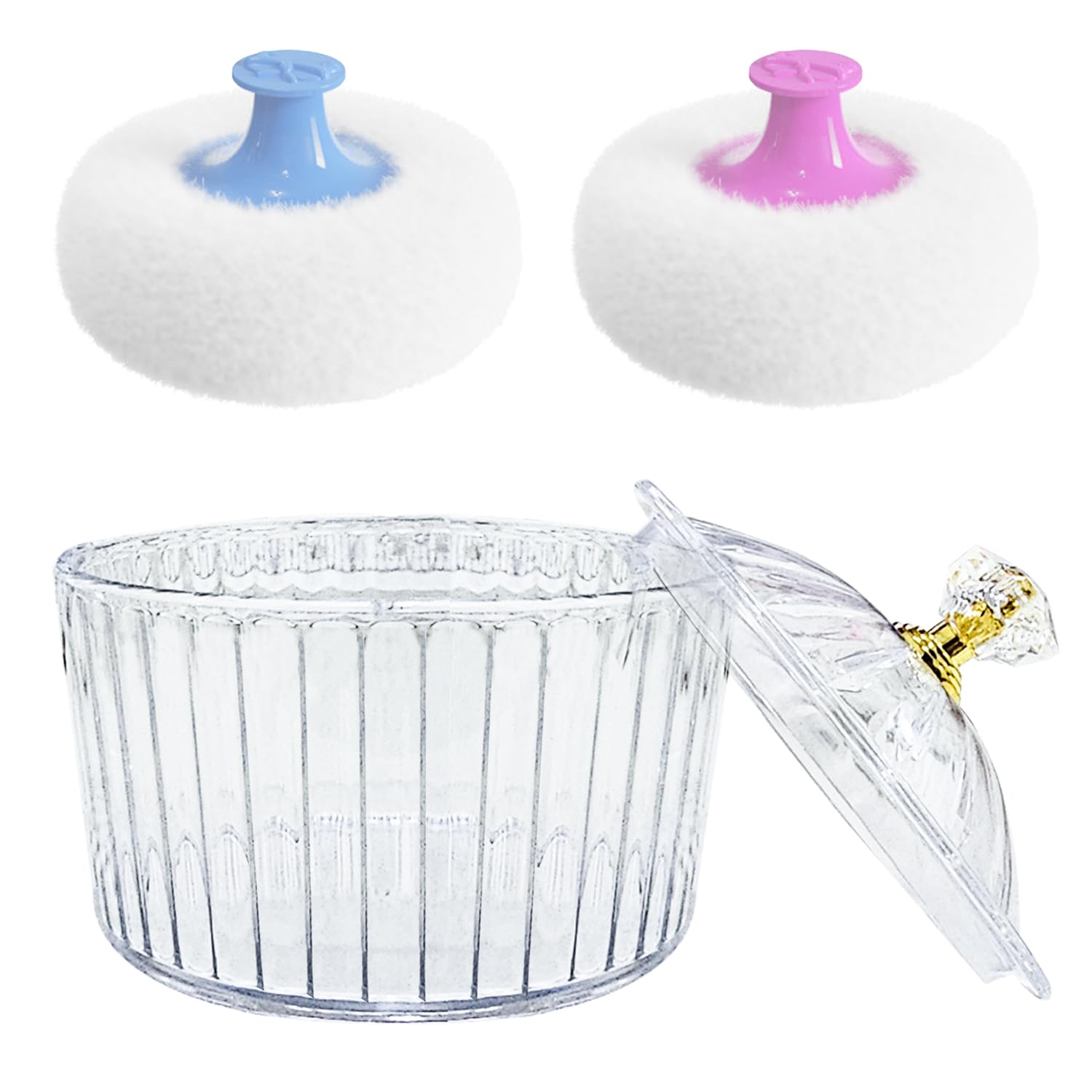 3 Pcs Body Powder Puff and Container, Large Soft Face Body Powder Puff Dish Fluffy for Women
