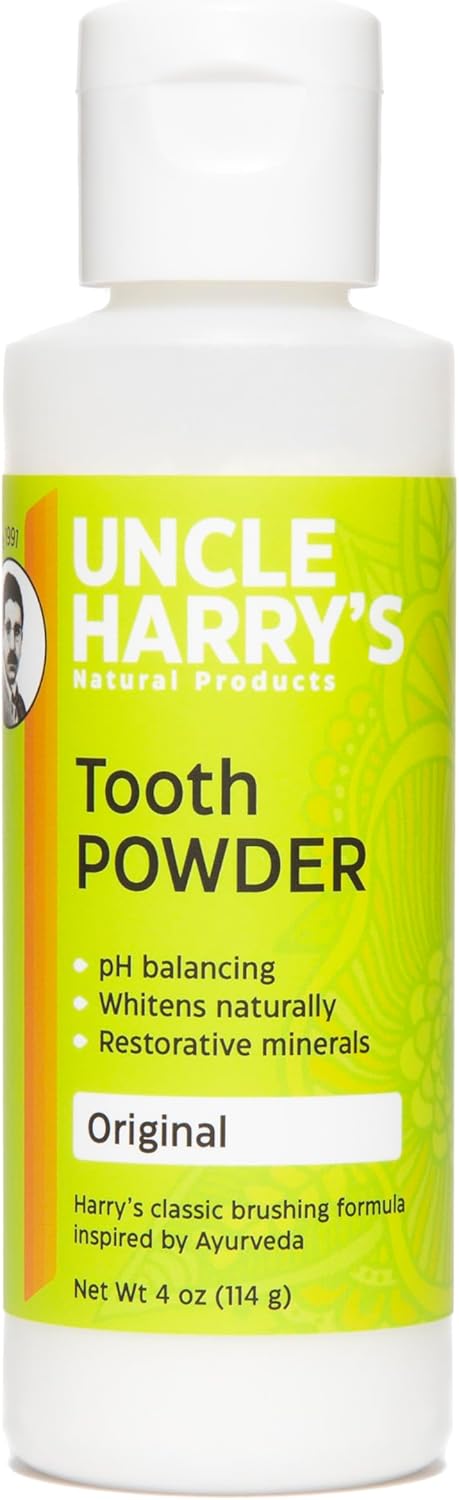 Uncle Harry's Remineralizing Tooth Powder | All Natural Enamel Support & Whitening Toothpaste for Sensitive Teeth | Powder Toothpaste for Gum Health & Fresh Breath (4 oz)