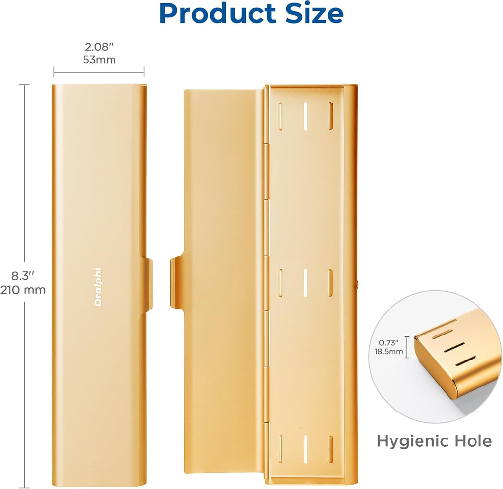 Wider Aluminum Toothbrush Travel Case, Portable Travel Toothbrush Holder, Durable Manual Toothbrush Box Container for Traveling, Bathroom, Camping, Business Trip-Not for 0.85oz Toothpaste, Gold