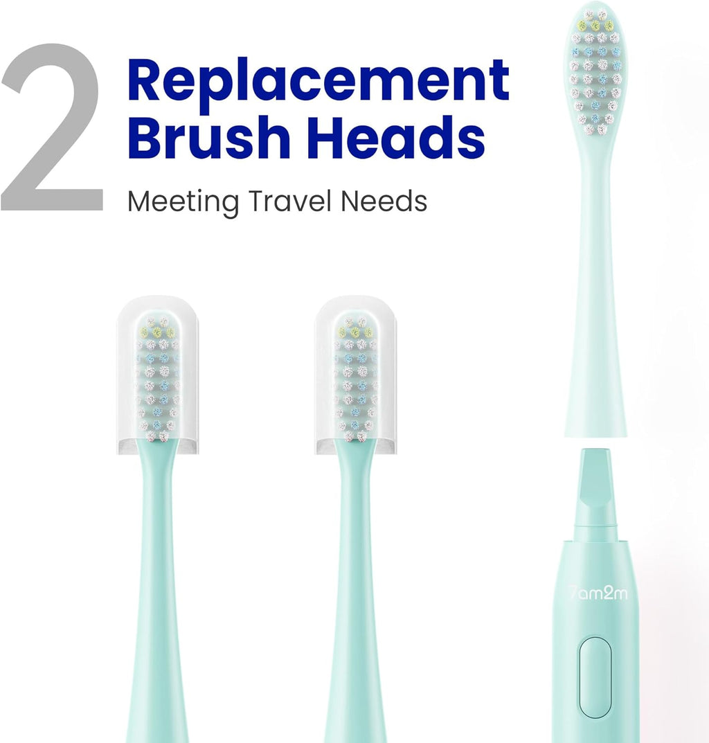 7AM2M Sonic Electric Toothbrush for Adults & Kids, with Travel Case&2 Brush Heads, 1 Charge for 90 Days, Type-C Rechargeable Sonic Toothbrush, Compact Design for Daily/Travel Use - Mint