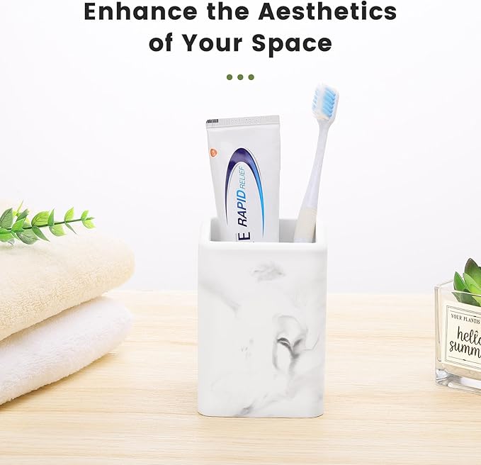 Luxspire Toothbrush Holders, Fast Drying Toothbrush Holders for Bathroom, Diatomite Toothbrush Cups Electric Toothbrush and Toothpaste Holder for Bathroom Countertop, Marble