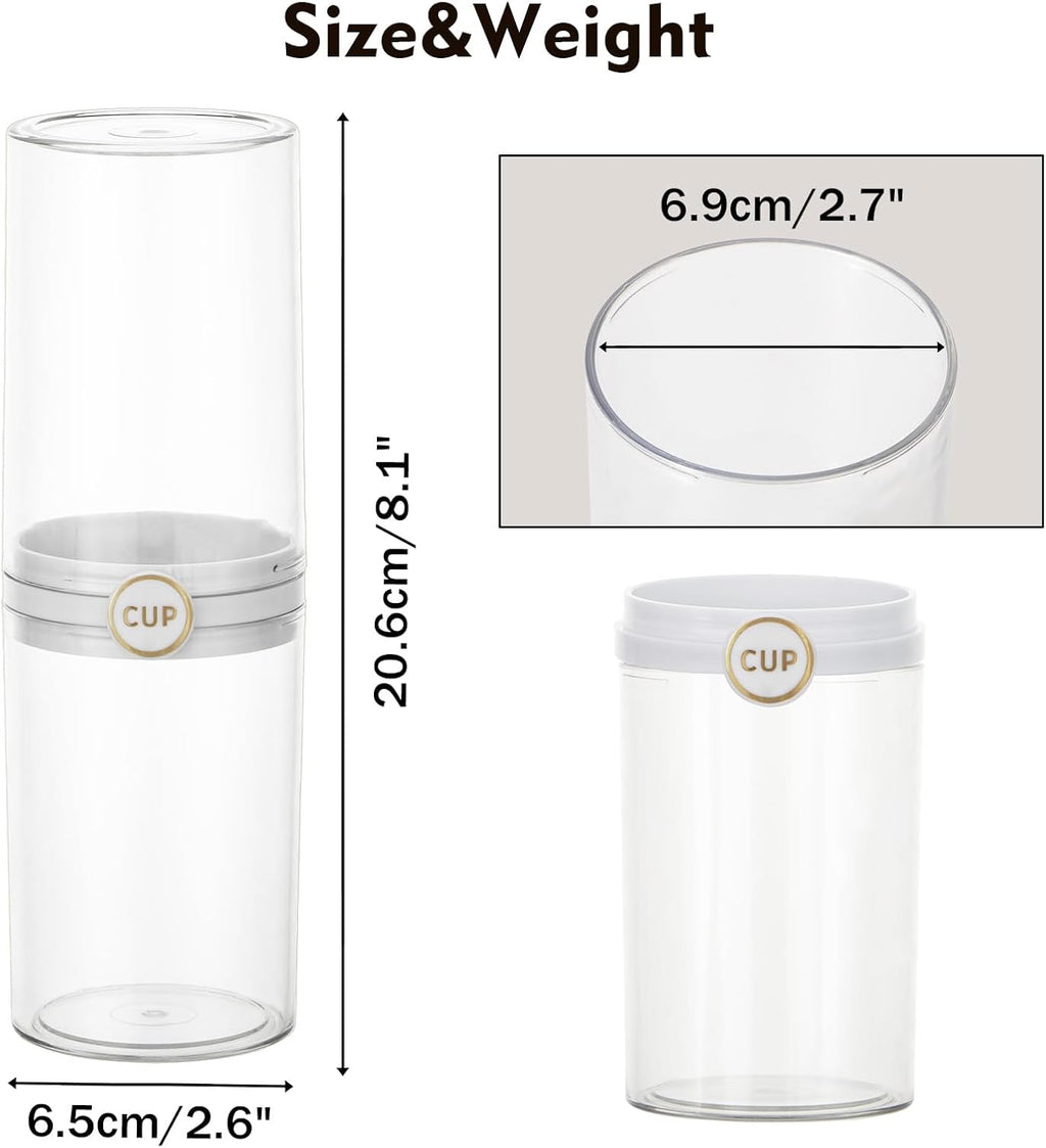 Yeeco Toothbrush Travel Case, 2 pcs Transparent Portable Toothbrush Cover with Mouthwash Cup, Plastic Cylindrical Tooth Brushing Holder for Home School Camping Travelling, 8.1 x 2.6 inches，Clear