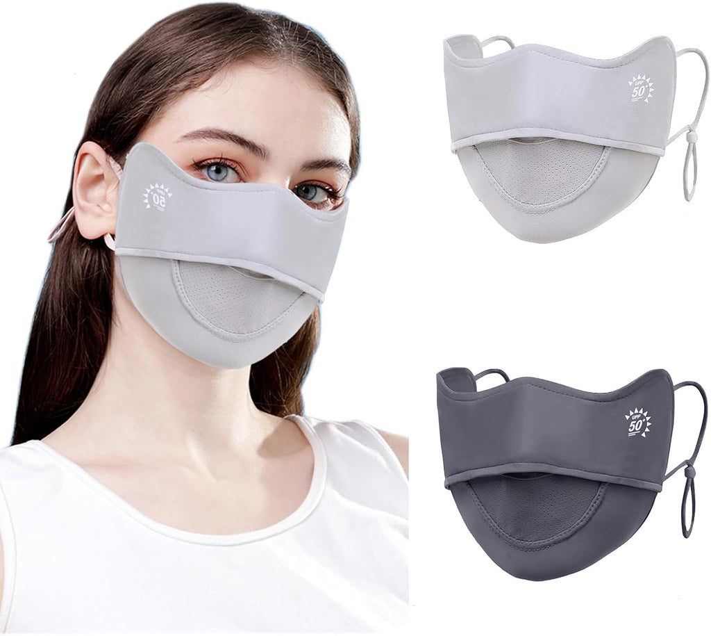2Pcs UV Face Mask, Sun Masks for Women, Cooling Breathable Face Cover for Outdoors, Washable Reusable