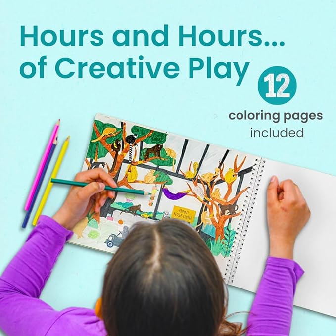 Cupkin Monkey Animal Sticker Book Activity for Kids, Toddler Airplane Travel Essentials, 500+ Animal Stickers for Kids + 12 Scenes + 12 Coloring Book Pages, Monkey Gift, Crafts Ages 2-8