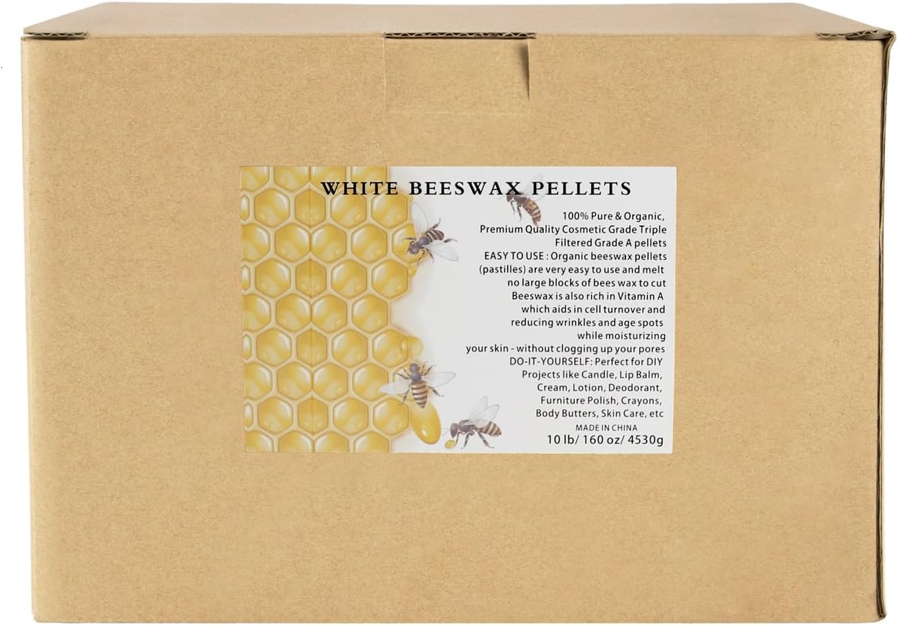 Natural White Beeswax Granules (10-Pound) | Unrefined Pure Material for DIY Projects | Candle Making, Skin Care, Lip Balm, Soap Base | Organic Beeswax Pellets