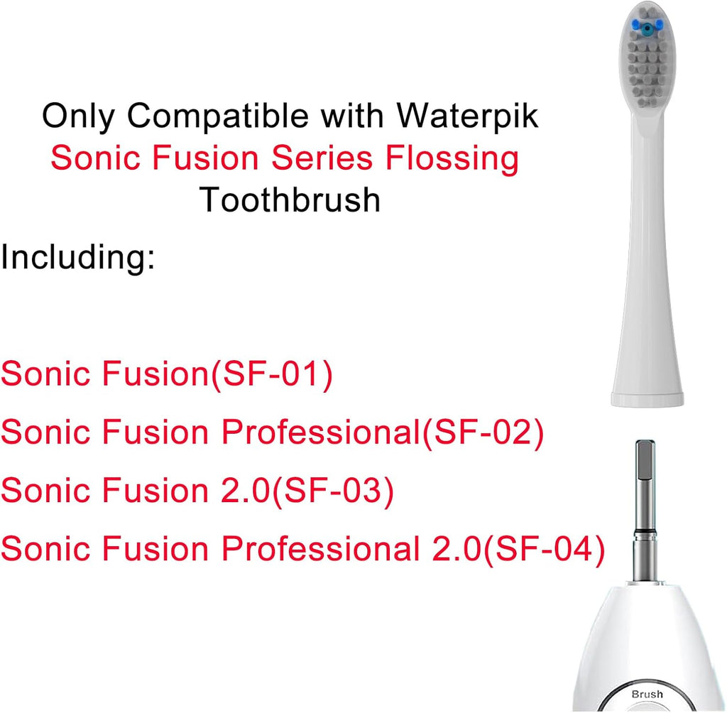 Replacement Flossing Toothbrush Heads(6-pc) Fit for Waterpik Sonic Fusion 2.0 SF-01, SF-02, SF03 & SF-04 Tooth Brush Refill Pisonicleara